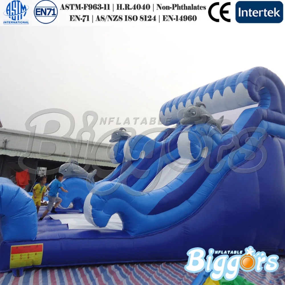 

Yard Inflatable Blue Slide With Ocean Wave Water Slide for Sale Blower Included