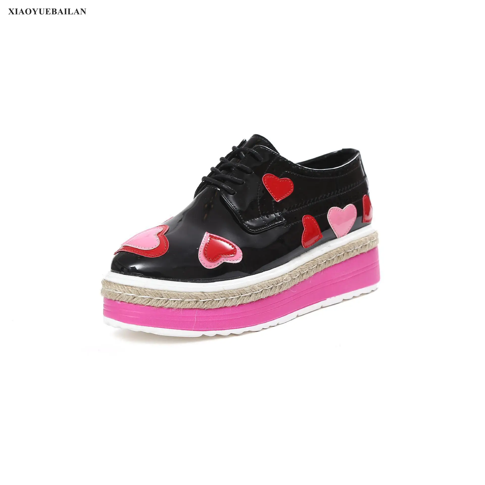 Осенью 2017 года Новинка кожаные туфли на платформе Цвет черный розовый|shoes platform|pink