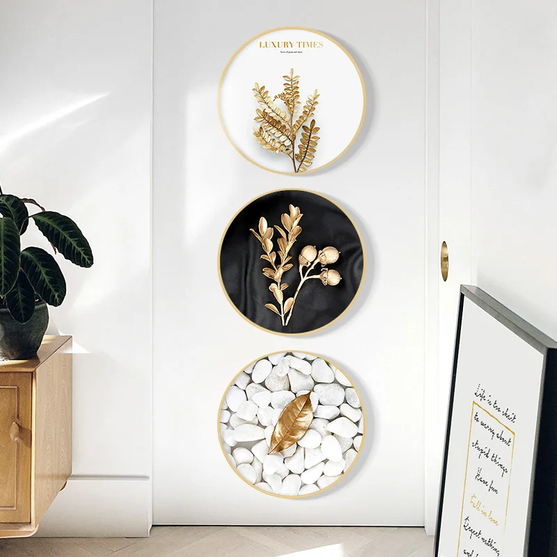 Настенный Круглый постер с принтом золотых растений и цветов в скандинавском