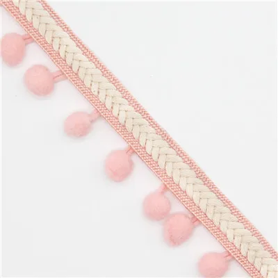 Light pink Отделка помпоном кружевная лента для рукоделия DIY свадебное украшение для шитья на ткани аксессуар 3,5 см ручная работа пэчворк полиэстер 1 ярд - Цвет: Light pink