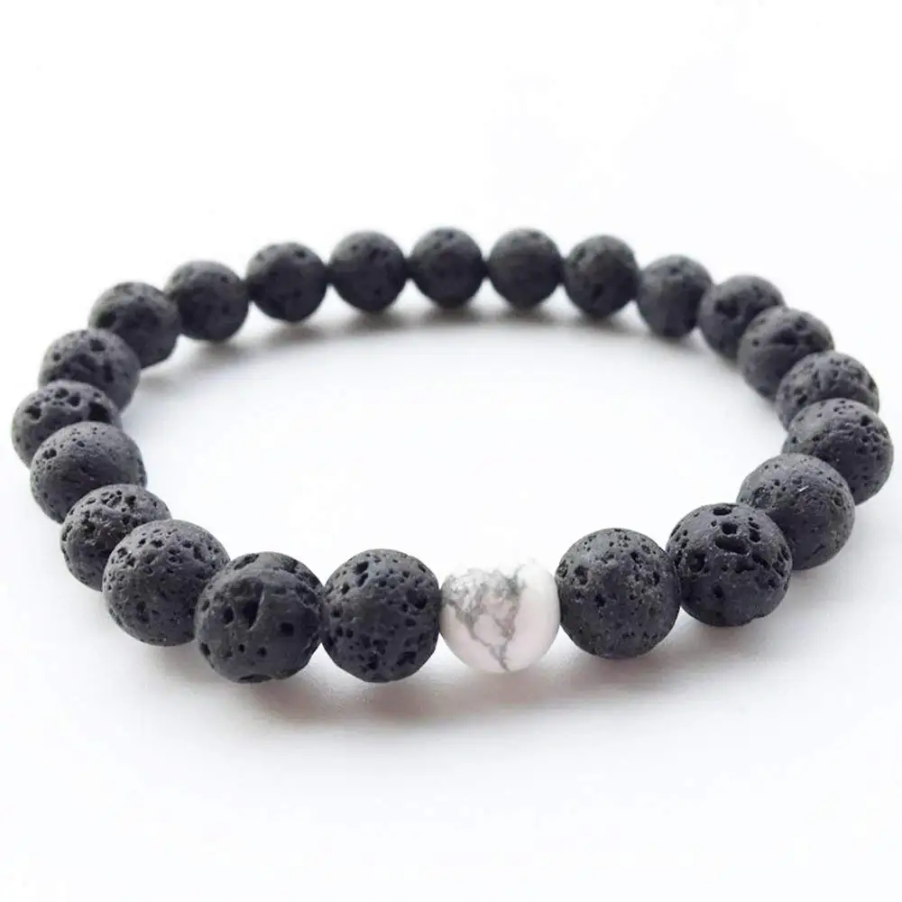 Пара его& ее браслет черный матовый белый Howlite 8 мм бусины браслет Корона браслет Дружба отношения браслет