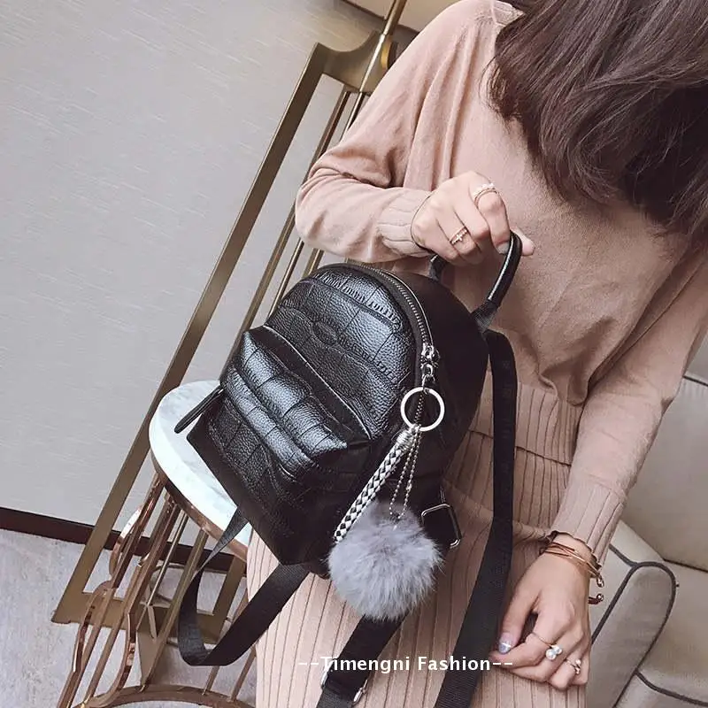 Рюкзак из искусственной кожи с помпоном для волос, женские рюкзаки Mochila для путешествий, школьные сумки для девочек, мини-рюкзак bolsas femininas