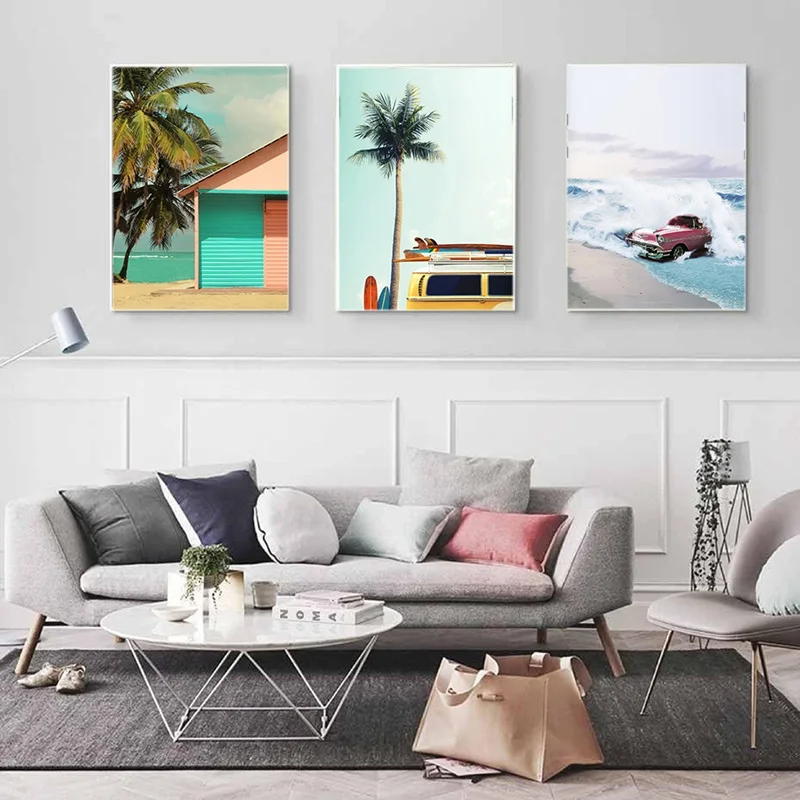 Скандинавский пейзаж холст путешествия автобус настенный художественный плакат