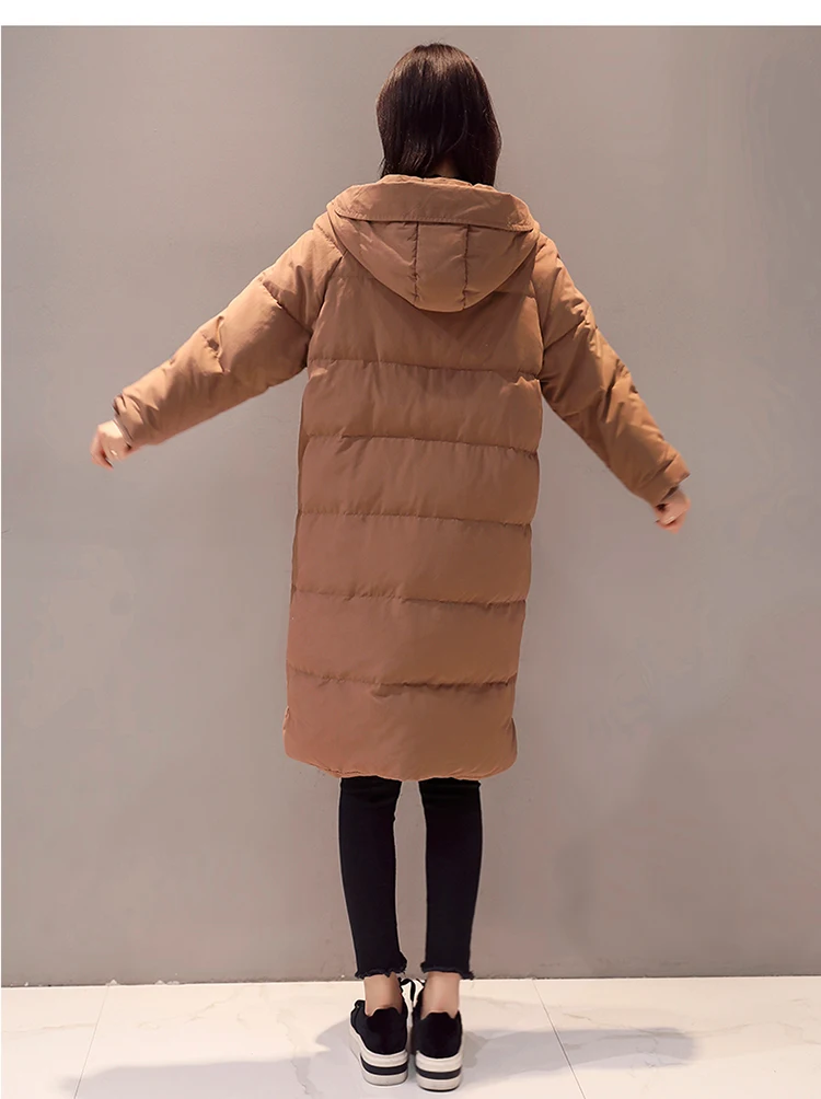 2017 Женское зимнее пальто средней длины однотонная свободная Толстая теплая