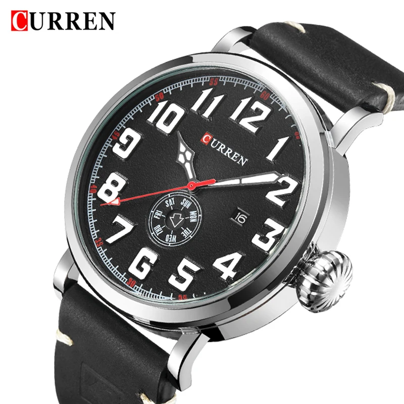 

Male Clock CURREN Genuine Leather Strap Men's Wristwatch Display week Date Quartz-Watch Fashion Business Men Watches