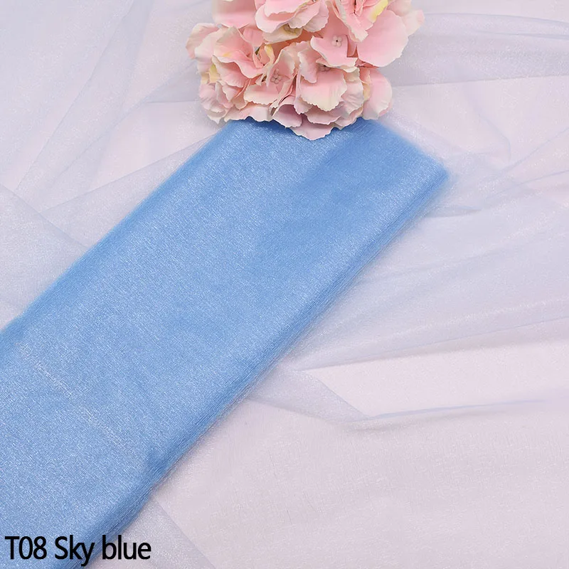 T08sky blue 5/10 м 45 см, белый, фиолетовый, розовый, двор с украшением в виде кристаллов Свадебные тюлевые платья прозрачная органза рулон ткани Mariage Пряжа Ленты для свадебных стульев украшения - Цвет: T08sky blue