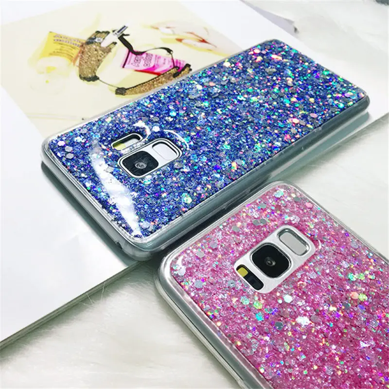 QINUO Bling Glitter Shiny Powder Case for Samsung S8 S9 Plus S7 Edge Soft Silicone For Note 8 9 5 Cover Funda |