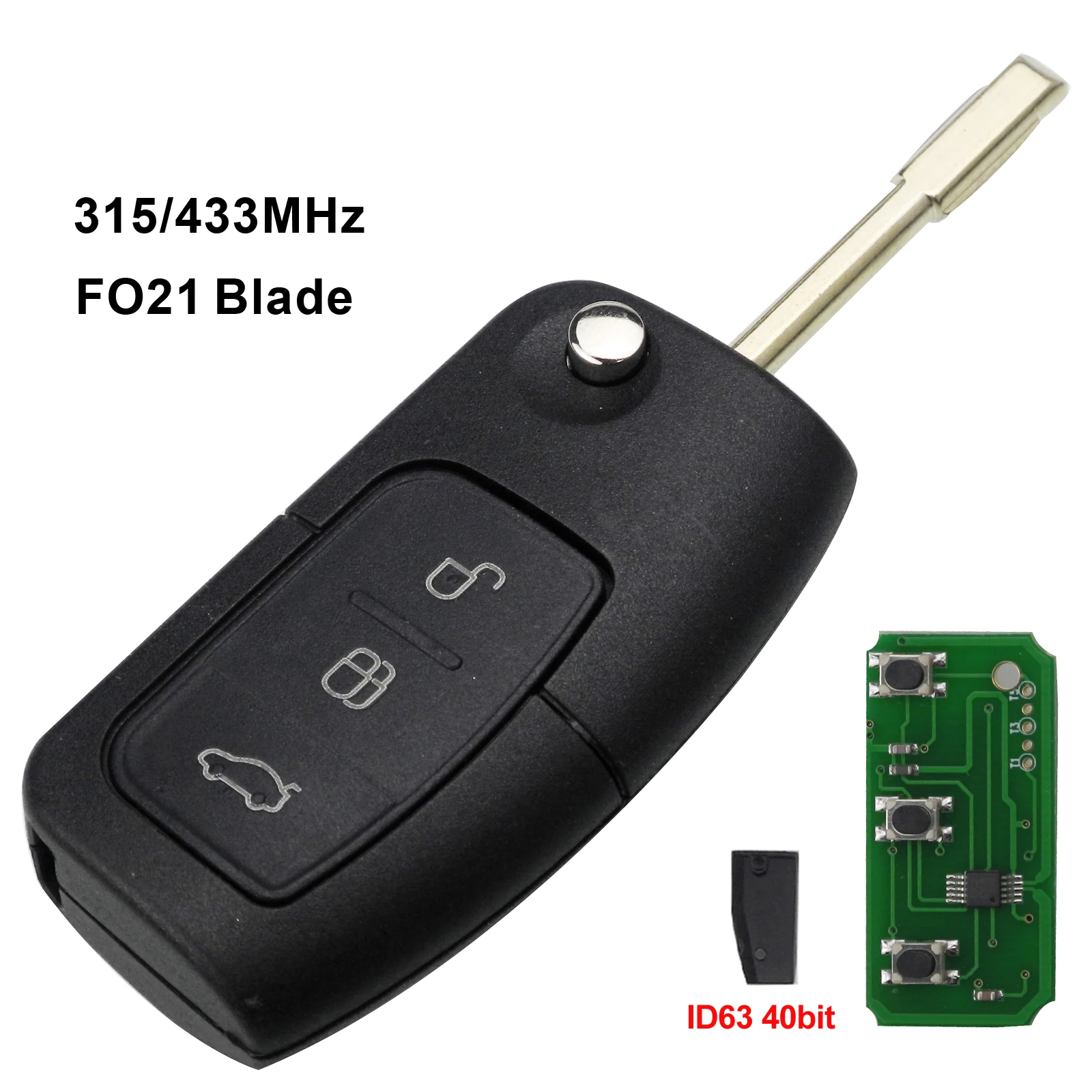 ID63 40bit Jingyuqin 3 кнопки дистанционного ключа автомобиля 433/315MHz 4D63 4D60 для Ford Focus Mondeo Galaxy Fiesta C Max S Max FO21 откидной складной ключ - Количество кнопок: ID63 40bit
