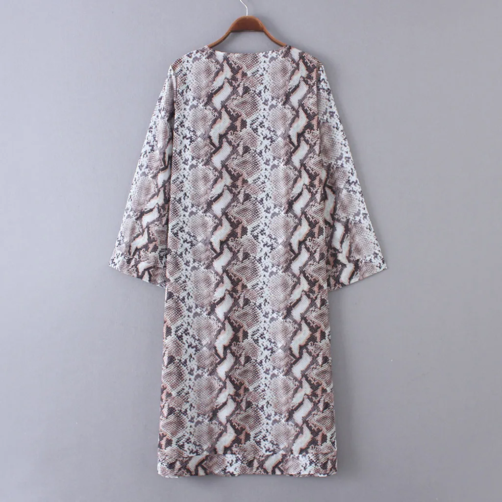 Летняя модная накидка-кимоно со змеиным принтом кардиган Длинная блузка