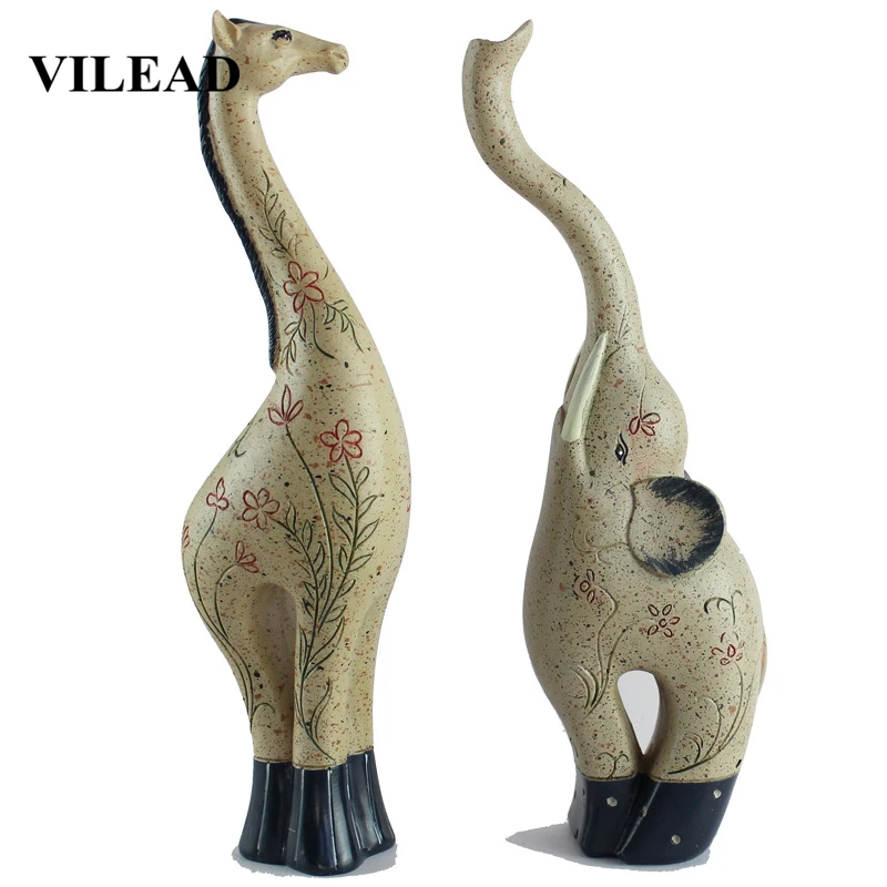 VILEAD 19cm Resin Rural Deer Elephant FIgurines Creative Portrayal Animal Ornament Garden Craft Home Decoration Accessories Gift