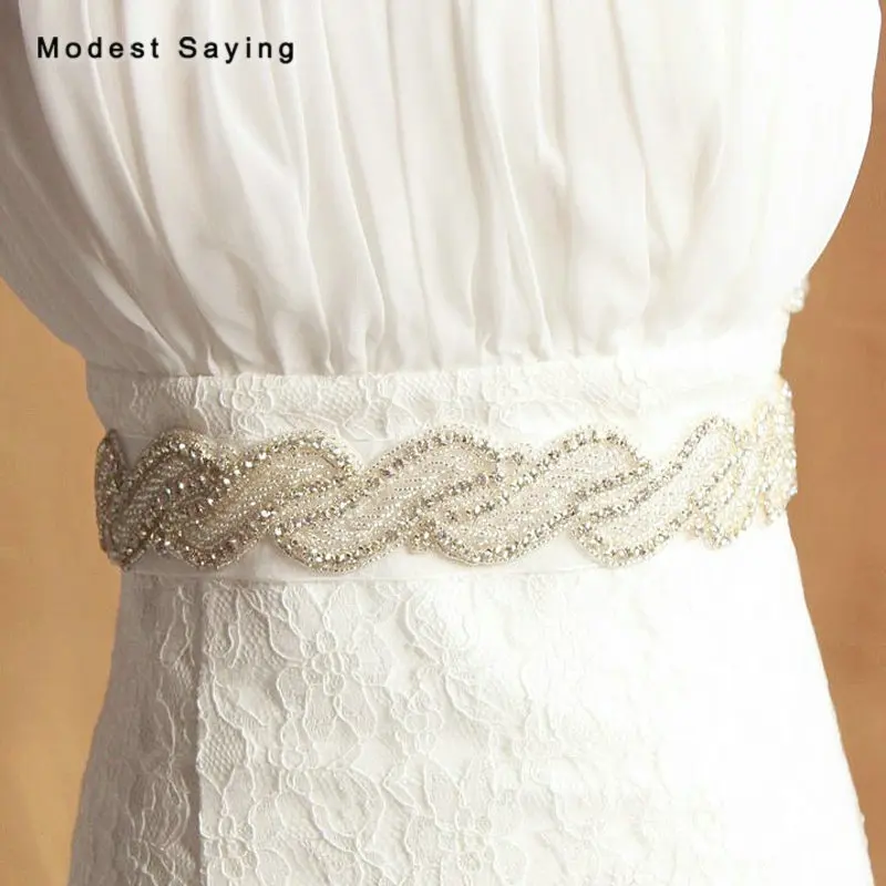 

Sparkly Wave Crystal Bridal Belts Beaded Wedding Sashes 2019 Spring Waistband Diamond Belts Wedding Accessories ceinture mariage