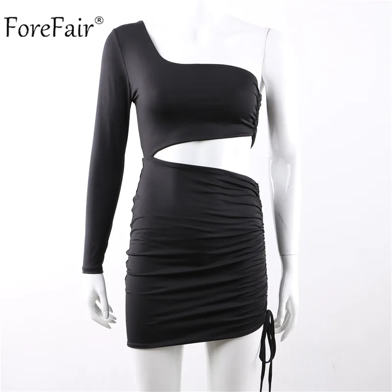 Forefair, сексуальное мини-платье на одно плечо, женское, зимнее, черное, белое, асимметричное, без бретелек, с одним рукавом, облегающее, вечерние, Клубное платье