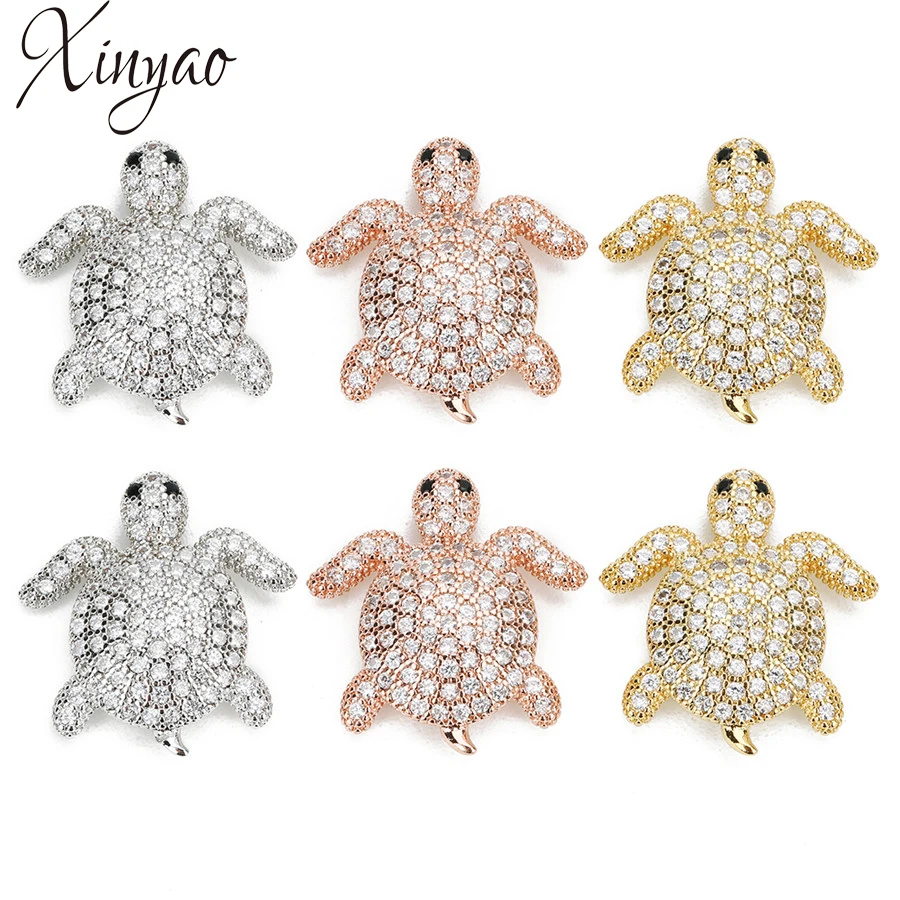 XINYAO роскошный циркониевый Кристалл паве черепаха кулон шармы соединители
