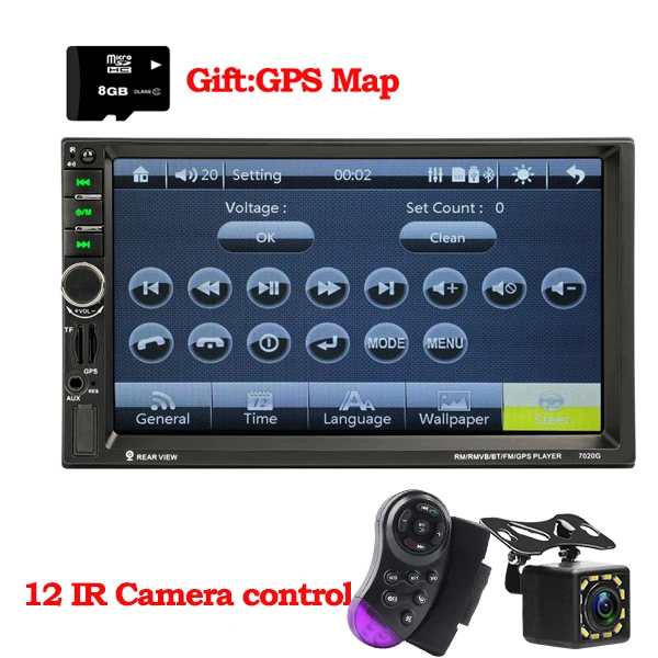 12 IR Camera control Gps навигация 7020G Авторадио 2 Din мультимедийное автомобильное радио стерео зеркальное соединение Mp5 плеер FM USB Bluetooth Авто Видео автомобильное радио - Цвет: 12 IR Camera control