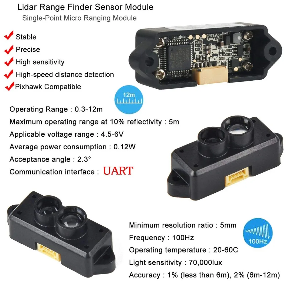 TFmini/TFmini Plus/TF02 Lidar дальномер сенсор TOF модуль одна точка микро-диапазон для Arduino Pixhawk FZ3000 FZ3065