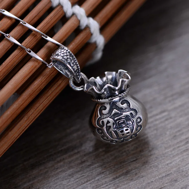Lucky Cat & Bag 925 пробы серебряный Ретро Подвеска для ожерелья мужчин и женщин