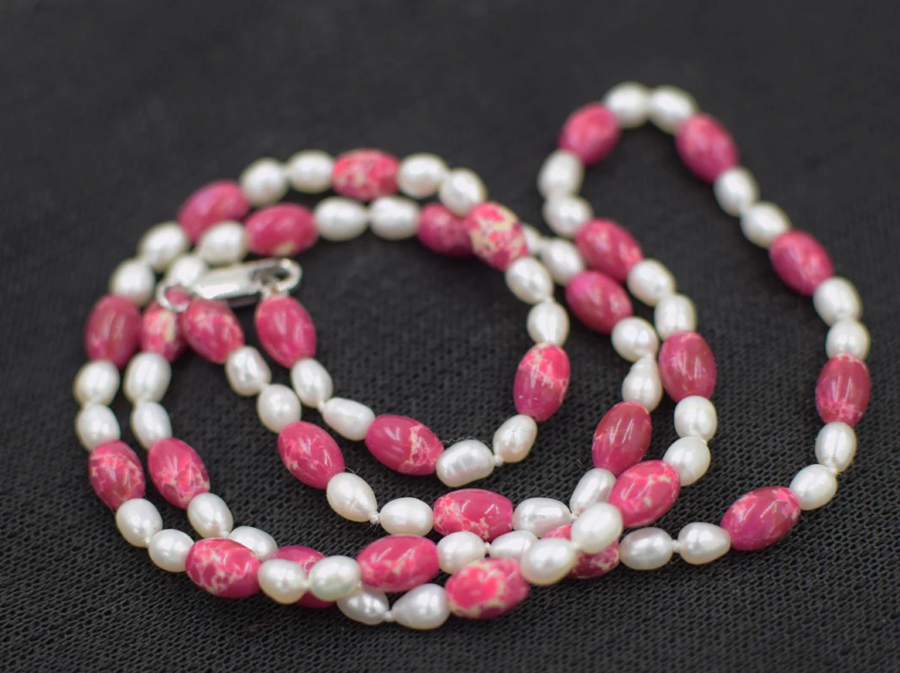 

freshwater pearl white rice &purple red stone beads necklace 26inch wholesale beads nature FPPJ