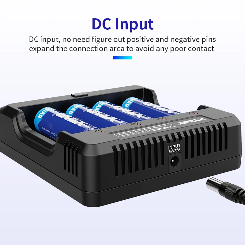 XTAR Батарея Зарядное устройство VP4C Быстрая зарядка DC Входная мощность 5V2A ЖК-дисплей Смарт Зарядное устройство 3,6 V 3,7 V 18650 27100 26650 32650 Батарея Зарядное устройство