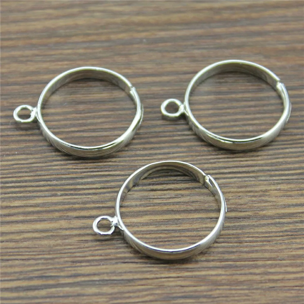 

10pcs Simple Adjustable Ring Setting With Single Hanging Rhodium Copper Material Jewelry Findings Accessories