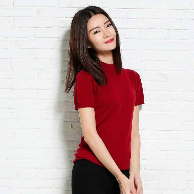 Женские трикотажные пуловеры из смеси кашемира с круглым вырезом и коротким