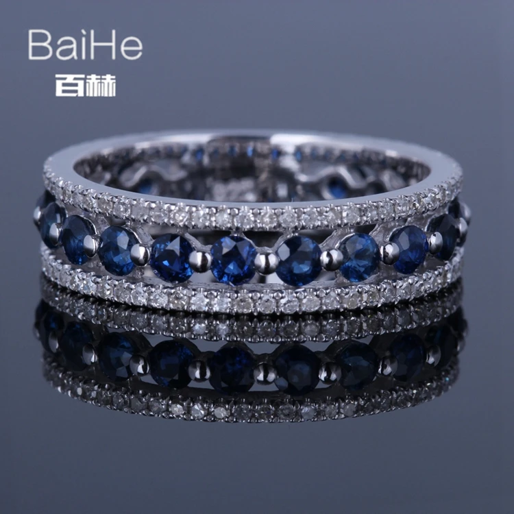 BAIHE Solid 14 K белое золото(AU585) 1.7CT сертифицированные H/SI натуральные бриллианты сапфиры свадебные женские модные ювелирные изделия кольцо