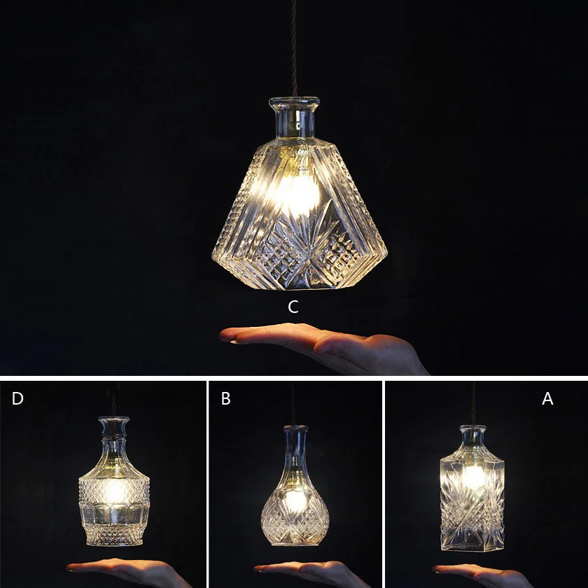 Современные минималистические винтажные подвесные светильники для винных бутылок кафе/бар лампы с одним стеклянным плафоном для декорации помещений и освещения E27.
