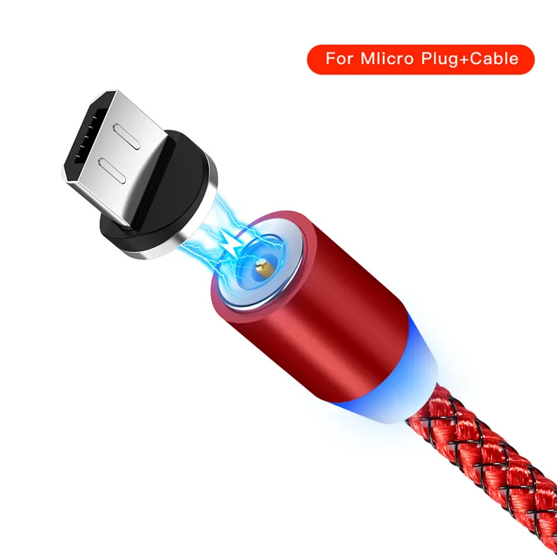 Магнитный USB C Micro USB кабель для huawei P20 светодиодный Тип C магнит зарядное устройство Micro USB кабель для передачи данных нейлоновый провод шнур для Xiaomi samsung - Цвет: Red for Micro USB