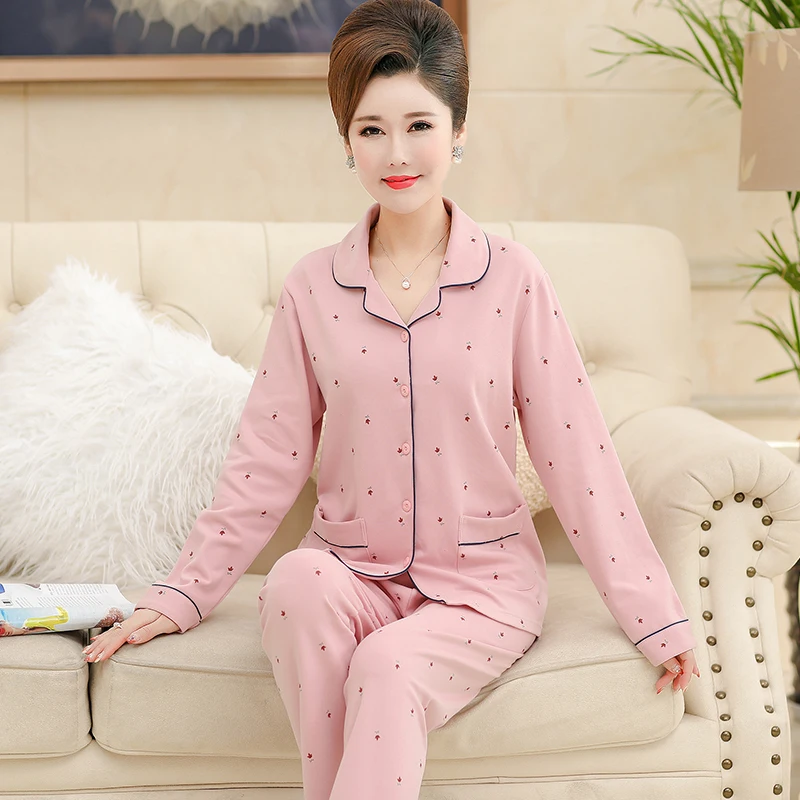 

Plus Size M-4XL Women Cotton Pajamas Set Spring Autumn Long-sleeved Pijamas Para Mujer Casual Tracksuit Home Wear Nightgown