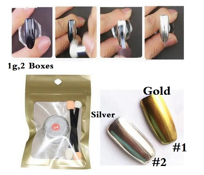 Зеркальная хромированная пудра для ногтей с эффектом металлик и серебро