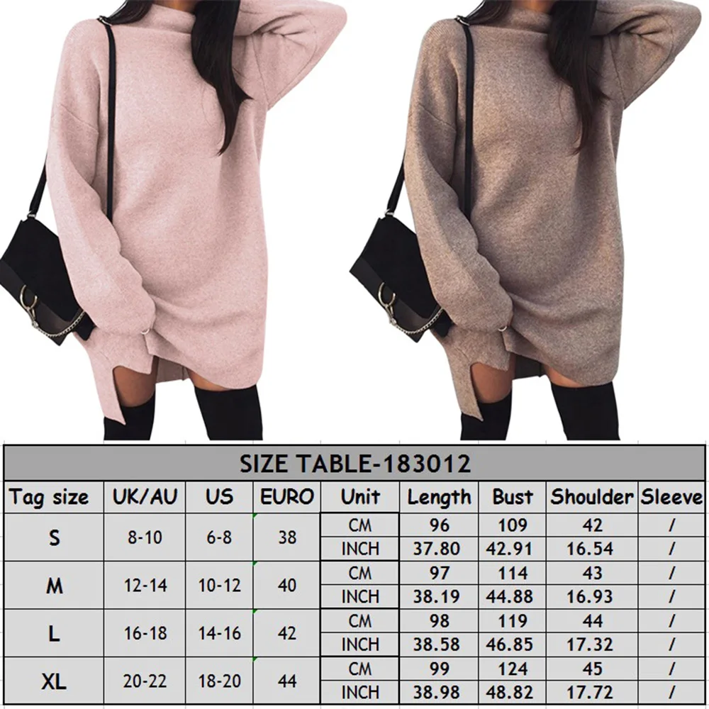 Women High Collar Knitted Dress Casual Skirt Long Sleeve Loose Sweater Knitwear | Женская одежда