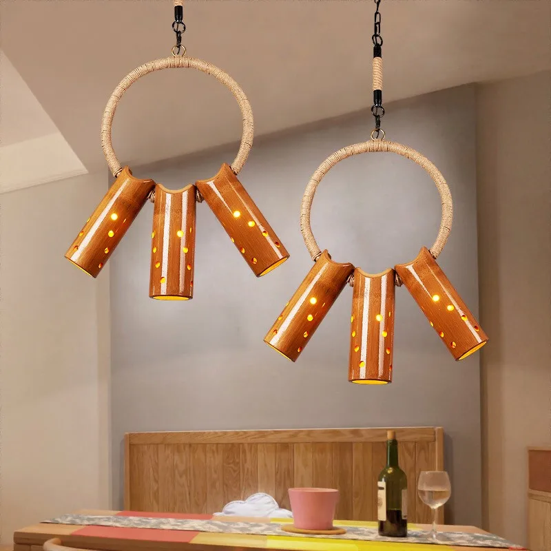 Free shipping Nordic retro bamboo pendant lamp Restaurant art lamp Clothing shop lighting LED Originality coffee shop droplights