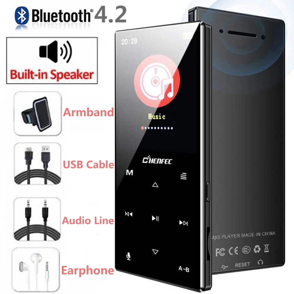 Mp3 плеер bluetooth4.2 с сенсорным экраном 1 8 дюйма музыкальный без потерь fm радио