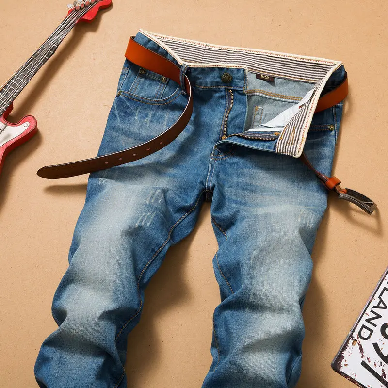 Slim Man Jeans Vintage Stonewash Ripped Jeans Men Brand Quality Stretch Denim Trousers Streetwear Black Blue