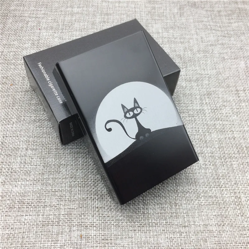LF024 персонализированный JiJi Cat Черный алюминиевый сплав сигареты чехол лазерный