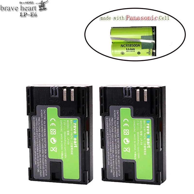 2battery 2040 мАч LPE6 LP-E6 LP-E6N LP E6 E6N батарея сделана с Panasonic ячейка LPE6N батарея для Canon EOS 5D Mark II III 7D 60D 6D - Цвет: 2battery