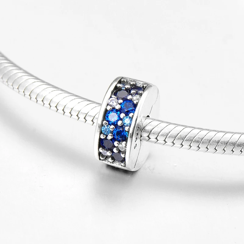 New blue CZ fashion 925 Sterling Silver round shape fine clips Lock beads Fit Original Pandora Charm Bracelet Jewelry making | Украшения и