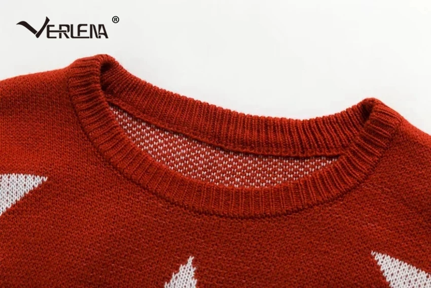 Verlena 2019 красный джемпер с принтом звездный узор асимметричный подол длинным