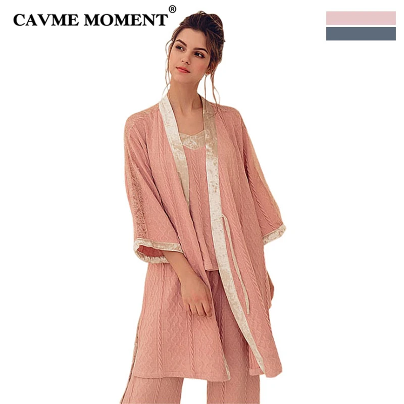 CAVME 2019 шерстяные кружевные пижамные комплекты для женщин халат Spagahetti ремень