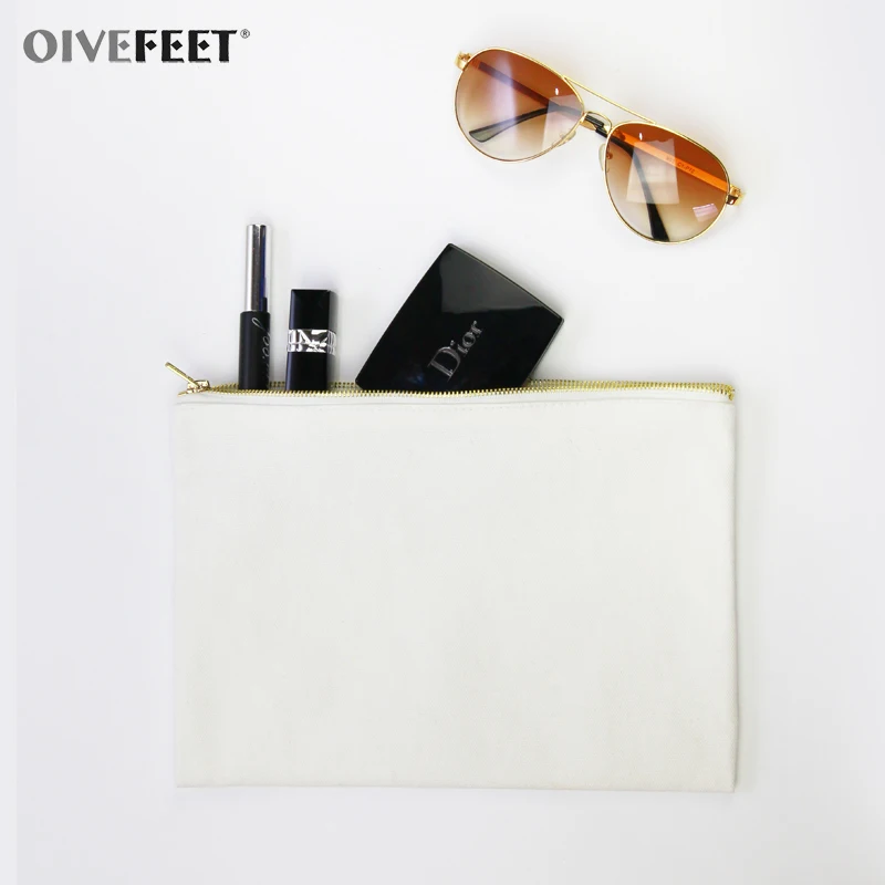 OIVEFEET LGC191 12 унций простая синяя хлопковая холщовая косметичка сумка для