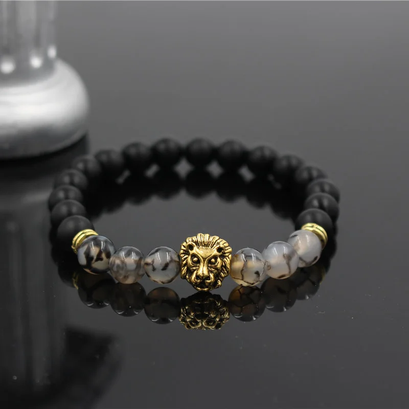 Прямая поставка черная матовая каменная бусина с изображением дракона античное