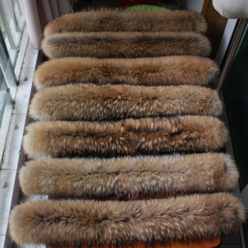 Большой воротник из меха енота Отделка капюшона натурального пуховик меховой на