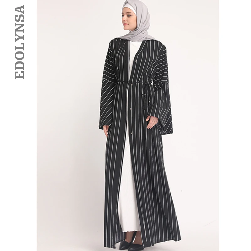 Женское мусульманское платье Abaya длинное в полоску с расклешенными рукавами