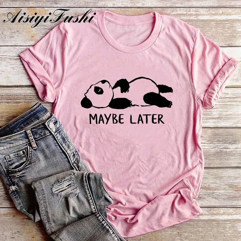 Aisiyifushi Cotton Harajuku Cartoon Panda Print T Shirt Women Summer Casual Solid Round Neck Short Sleeve Plus Size 5XL | Женская одежда