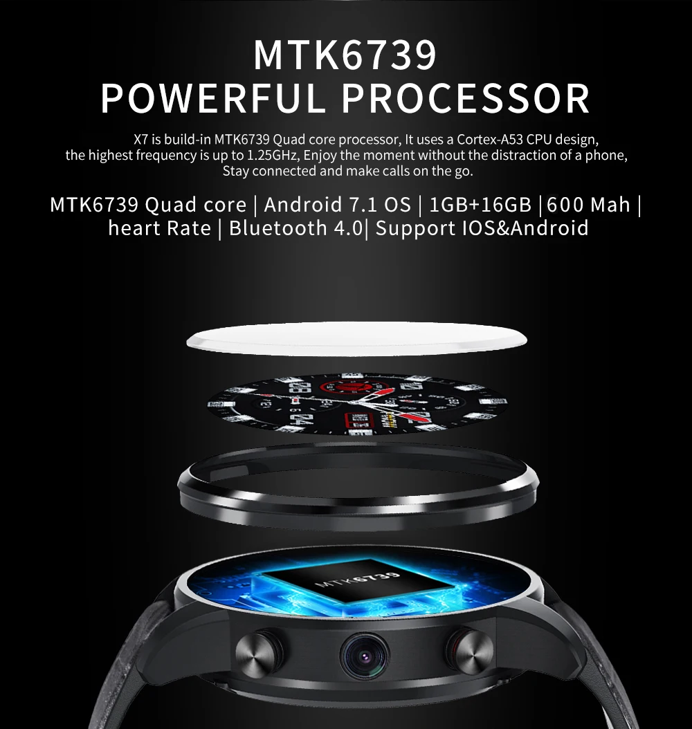 X7 4G Смарт часы MTK6739 четырехъядерный Смарт-часы Android 7,1 OS 1,3" вокруг экрана часы 1 ГБ/16 ГБ 2.0мп камера IP67 водонепроницаемый