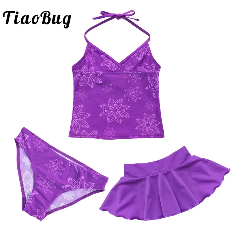 TiaoBug детский подростковый Купальник фиолетовый Холтер короткий топ с шортами и