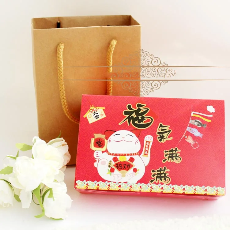 10 шт. красный Lucky Cat выпечка пирожных Макарон Торт коробка картонная коробка печенье макарун pancakePackaging Kraft бумага коробки ювелирные изделия торт подарок