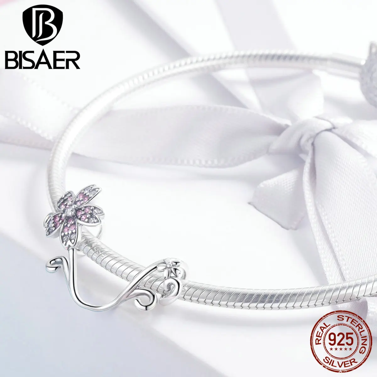 BISAER, подарок на год, 925 пробы, серебро, цветущая вишня, цветок, бусины, цветок орхидеи, подвески, подходят для серебра 925, ювелирные изделия ECC1033