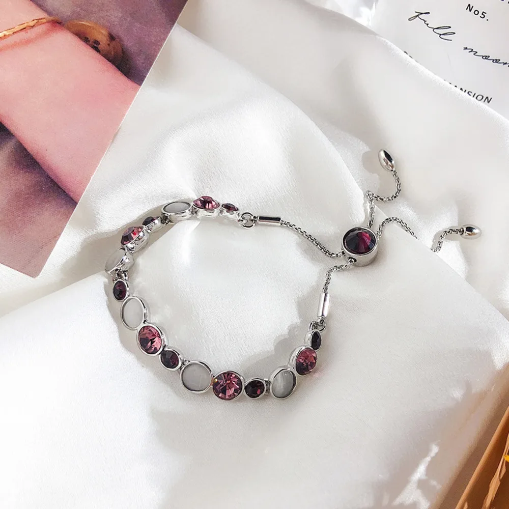 Violet Fashion Luxury Crystal Charm Chain Bracelet For Women Elegant Natural Opal Rhinestone Beads Violet Women Ladies Bracelet Jewelry - Окраска металла: Violet