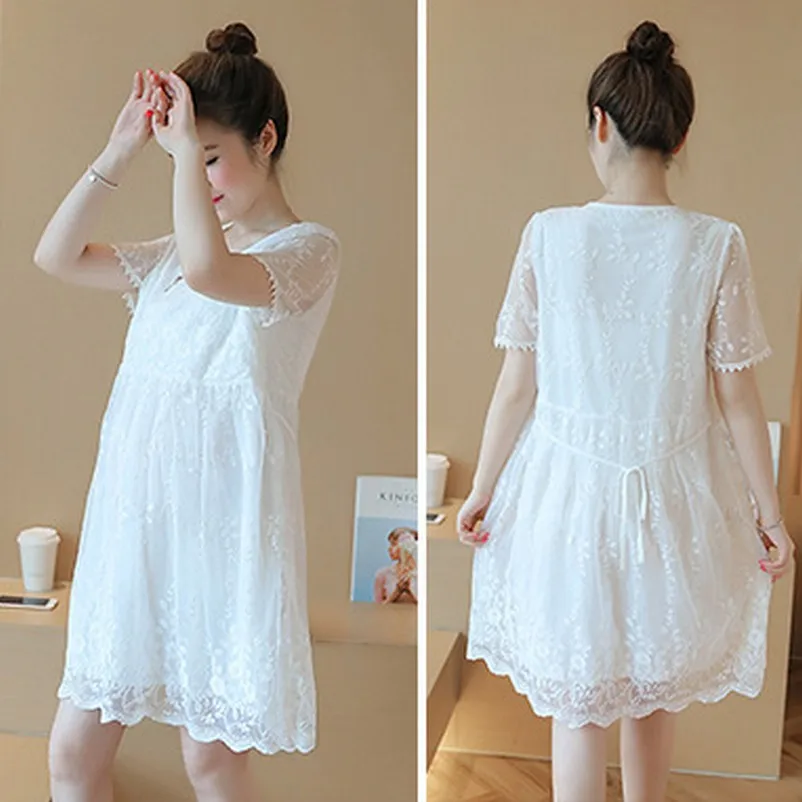 Кружевное платье для беременных летнее вязаное Цветочное длинное модное с