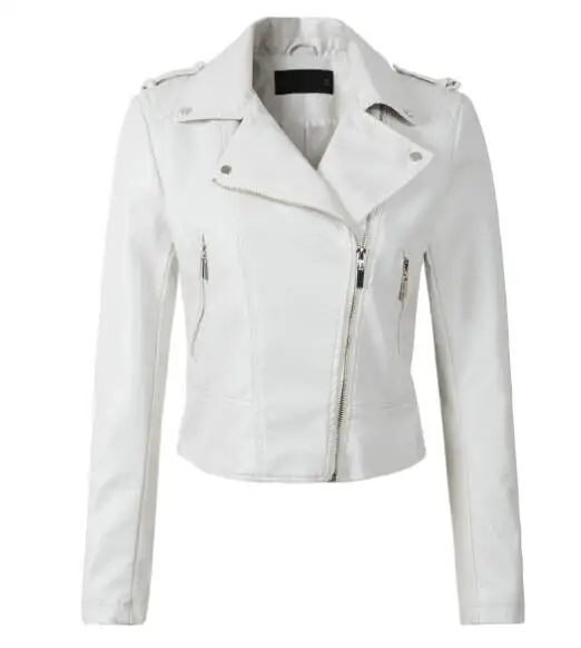 Новинка, женские розовые Мотоциклетные Куртки из искусственной кожи, chaquetas de cuero mujer, хит, черное повседневное модное приталенное короткое пальто, Размеры S-XL - Цвет: Q603 White